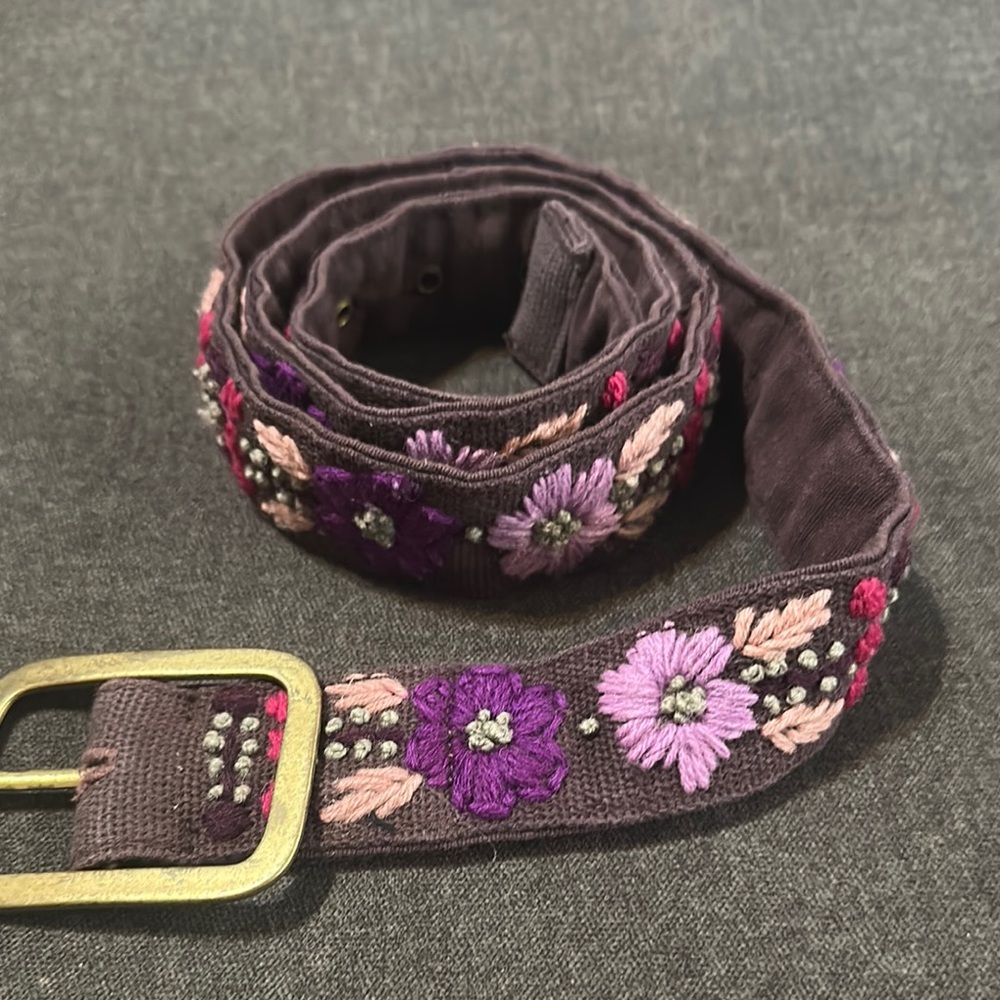 Embroidered Floral Belt - Purple and Pink